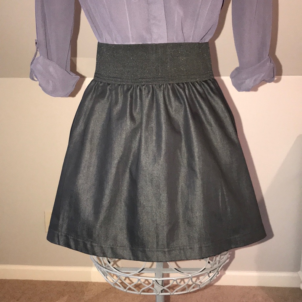 Black Elastic Waistband Skirt with Denim Tiers